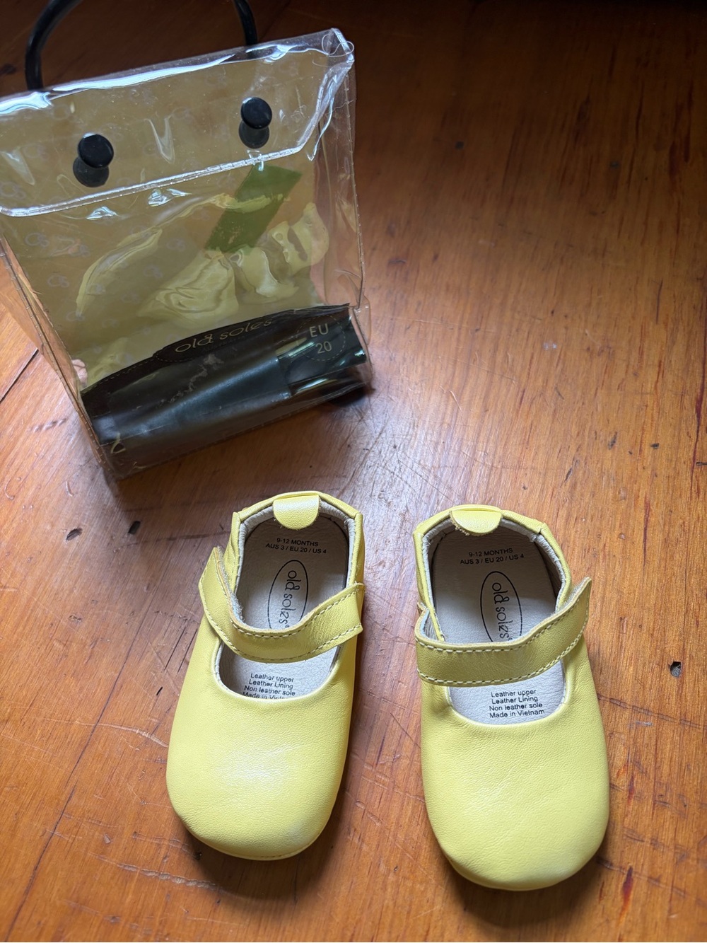 NWT Old Soles Gabrielle Yellow baby Mary Jane shoes leather size 4, 9-12mo, EU20 - Picture 6 of 7